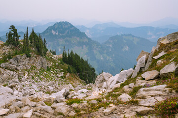 Smokey alpine views in the north cascade mountains