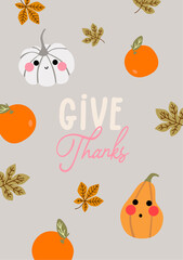 Thanksgiving autumn gift cute postcard. Give thanks card.