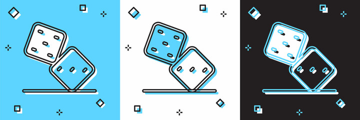 Set Game dice icon isolated on blue and white, black background. Casino gambling. Vector