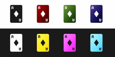 Set Playing card with diamonds symbol icon isolated on black and white background. Casino gambling. Vector