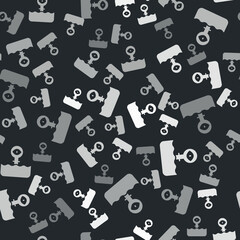 Grey Periscope in the waves above the water icon isolated seamless pattern on black background. Vector