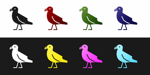 Set Bird seagull icon isolated on black and white background. Vector