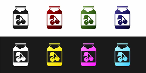 Set Jam jar icon isolated on black and white background. Vector