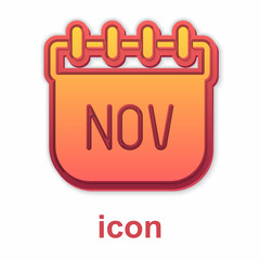 Gold November calendar autumn icon isolated on white background. Vector