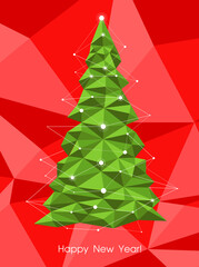 christmas poligonal tree greeting card, vector illustration