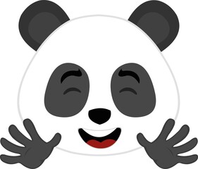 Vector emoticon illustration of the face of a cartoon panda bear waving with his hands