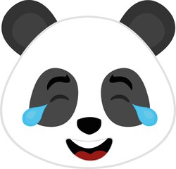 Vector emoticon illustration of the face of a cartoon panda bear with tears of joy