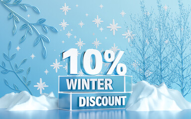 winter season special discount background for social banner or poster. 3d rendering