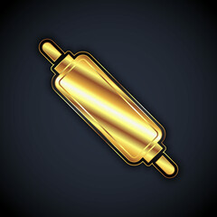 Gold Rolling pin icon isolated on black background. Vector