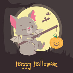 Cute Halloween greeting with winking bat