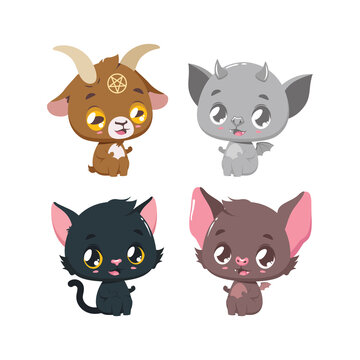 Four cute cartoon Halloween animals
