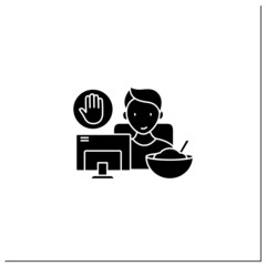 Mindful eating glyph icon. Eating on the couch, watching TV.Eat mindlessly, Unconscious nutrition.Healthcare concept.Filled flat sign. Isolated silhouette vector illustration