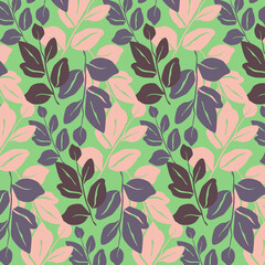 Colorful seamless pattern from leaves. Vector illustration. Illustration in doodle style. Texture for printing on textiles and printing, for interior decoration.