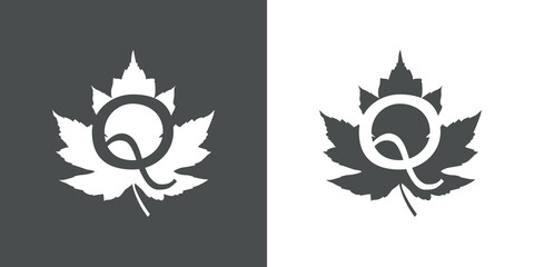 Logotipo letra inicial Q en hoja de arce en fondo gris y fondo blanco