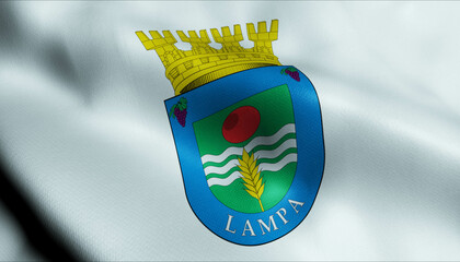 3D Waving Chile county Flag of Lampa Closeup View