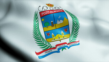 3D Waving Chile county Flag of Pozo Almonte Closeup View