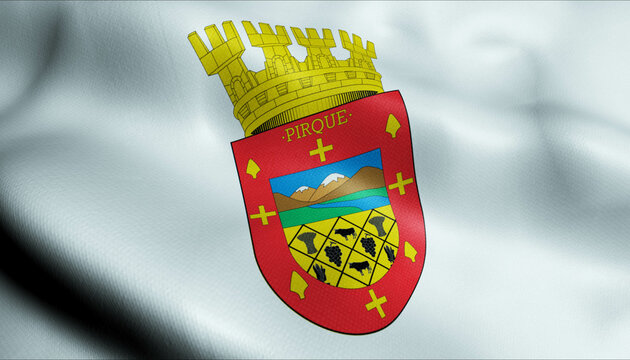 3D Waving Chile county Flag of Pirque Closeup View