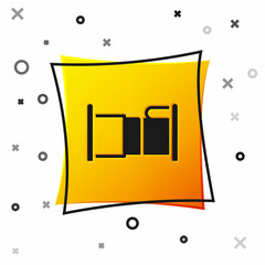Black Bed icon isolated on white background. Yellow square button. Vector
