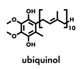 Ubiquinol molecule. Reduced form of coenzyme Q10. Skeletal formula.