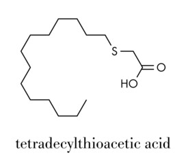 Tetradecylthioacetic acid (TTA) synthetic fatty acid molecule. Skeletal formula.