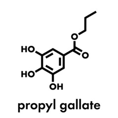 Propyl gallate antioxidant food additive molecule. Skeletal formula.