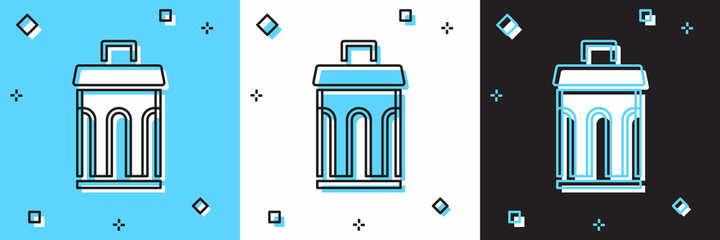 Set Trash can icon isolated on blue and white, black background. Garbage bin sign. Recycle basket icon. Office trash icon. Vector