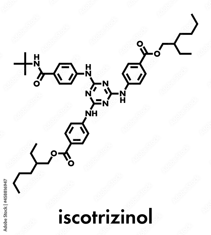 Sticker Iscotrizinol sunscreen molecule (UV filter). Skeletal formula.