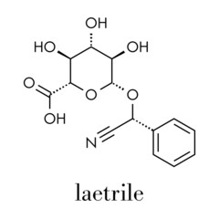 Laetrile molecule. Derivative of amygdalin. Used in quack cancer treatment. Skeletal formula.