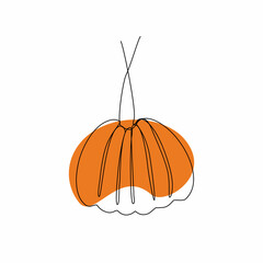 Continuous line art or One Line Drawing of pumpkin and with colored geometric shape. Vector illustration.
