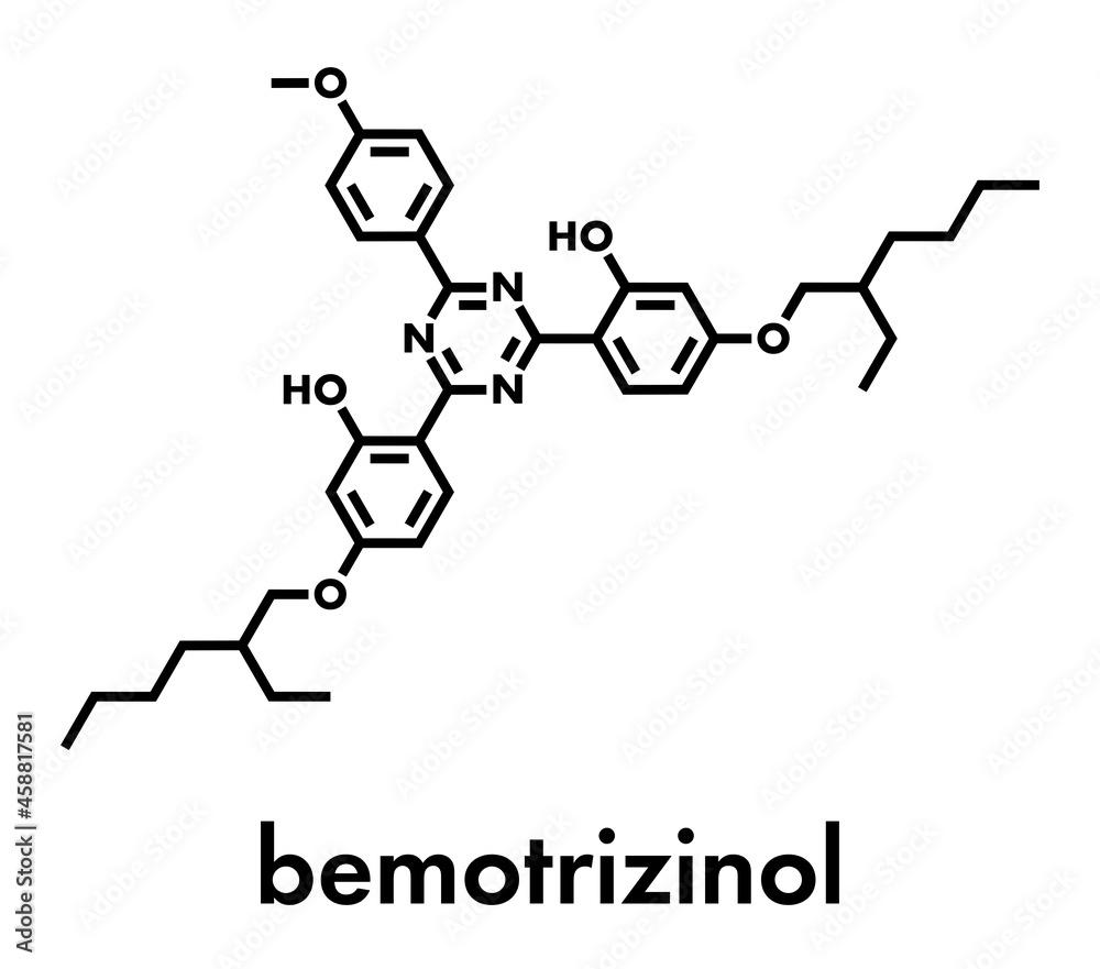 Sticker Bemotrizinol sunscreen molecule (UV filter). Skeletal formula.