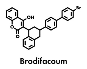 Brodifacoum rodenticide molecule. Skeletal formula.