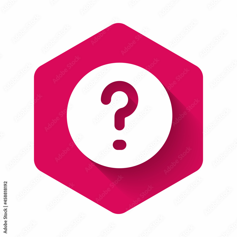 Poster white speech bubbles with question icon isolated with long shadow background. faq sign. chat speech 