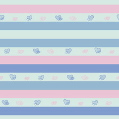 Pastel stripes with hand-drawn hearts vector seamless pattern
