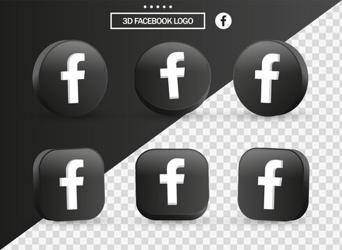 3d facebook logo in modern black circle, square for popular social media icons buttons - facebook 3d icon in round ellipse - Facebook Circle Button Icon 3D -editorial network logos	
