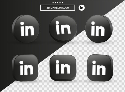 3d Linkedin logo in modern black circle, square for popular social media icons buttons - linkedin 3d icon in round ellipse - Linkedin Circle Button Icon 3D -editorial network logos	
