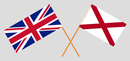 Crossed flags of the UK and The State of Alabama. Official colors. Correct proportion