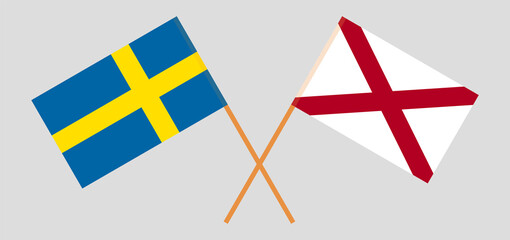 Crossed flags of Sweden and The State of Alabama. Official colors. Correct proportion