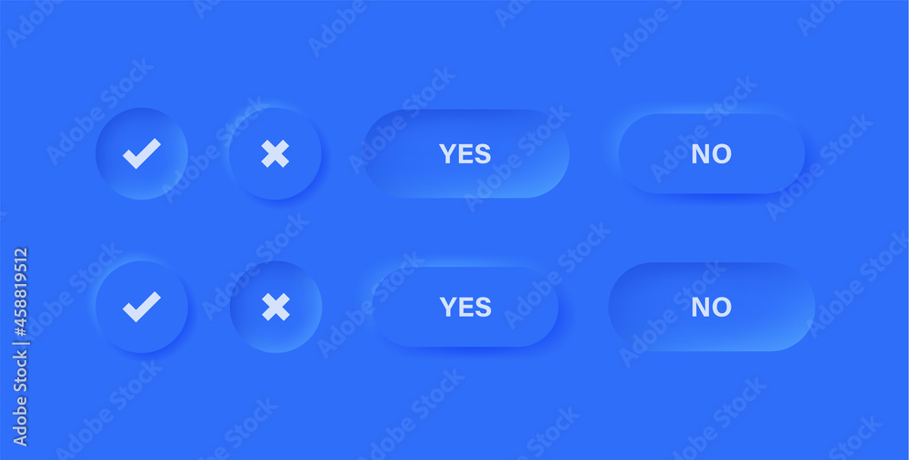 Fototapete checkmark icon button in blue neumorphism buttons - tick and cross icons symbols in modern neumorphic circle with blue background - ui ux user interface for apps and website