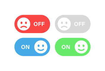 emoji toggle switch buttons - on and off icon with smile emoji sliders and happy and sad emoticon switch