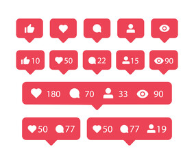 Social media notification icons in speech bubbles like love comment follower seen icon