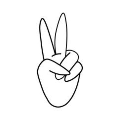 Fototapeta premium Hand Peace. Korean finger symbol. Victory sign gesture. Two fingers are raised up V. Vector illustration in doodle style isolated on white background.