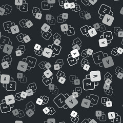 Grey Vocabulary icon isolated seamless pattern on black background. Vector