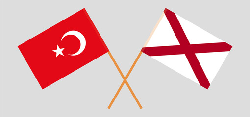 Fototapeta na wymiar Crossed flags of Turkey and The State of Alabama. Official colors. Correct proportion