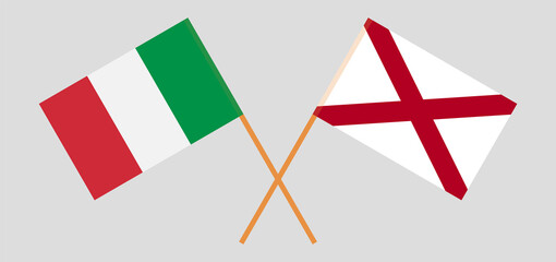 Crossed flags of Italy and The State of Alabama. Official colors. Correct proportion