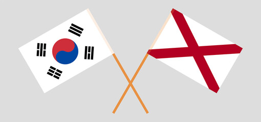Crossed flags of South Korea and The State of Alabama. Official colors. Correct proportion