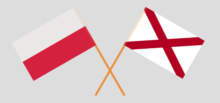 Crossed flags of Poland and The State of Alabama. Official colors. Correct proportion
