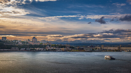 Fototapeta premium view of old Quebec City with the Quebec-Lévi ferry.