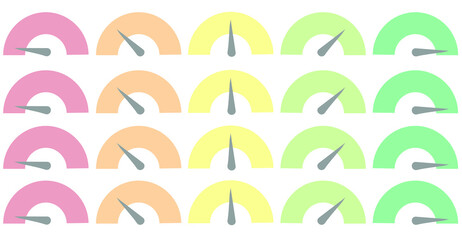 Rectangle vector background made of colorful dials showing good, bad and moderate. Measurement. Customer satisfaction meters. Gauges.