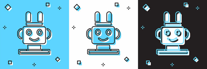 Set Robot toy icon isolated on blue and white, black background. Vector