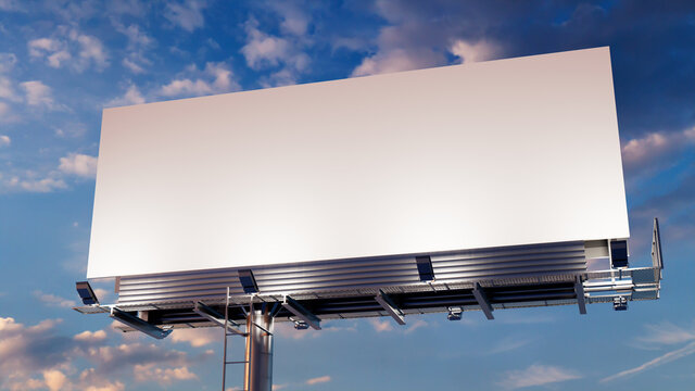 Commercial Billboard. Empty Large Format Sign against a Dusk Sky. Design Template.